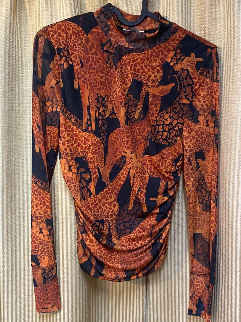 Farm Rio Giraffe Blouse Lined Mesh Long Sleeve Anthropologie Size xs